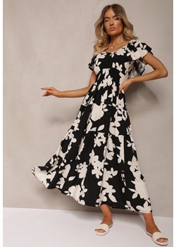 Czarna Rozkloszowana Sukienka z Wiskozy z Gumką w Pasie Nansiane ze sklepu Renee odzież w kategorii Sukienki - zdjęcie 173776454