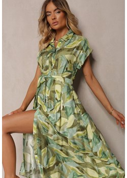 Zielona Koszulowa Sukienka z Materiałowym Paskiem i Gumką w Talii Vimaline ze sklepu Renee odzież w kategorii Sukienki - zdjęcie 173776484