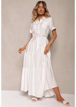 Biała Rozkloszowana Sukienka z Paskiem w Talii Vimalise ze sklepu Renee odzież w kategorii Sukienki - zdjęcie 173776494
