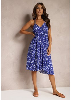 Niebieska Rozkloszowana Sukienka z Bawełny na Ramiączkach z Wiązaniem Melisbea ze sklepu Renee odzież w kategorii Sukienki - zdjęcie 173776544