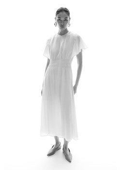 H & M - Długa sukienka z elastycznym marszczeniem - Biały ze sklepu H&M w kategorii Sukienki - zdjęcie 173777044