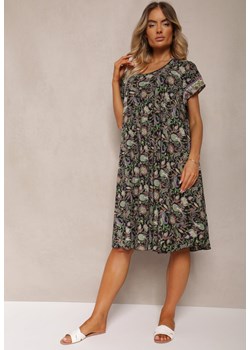 Czarno-Zielona Rozkloszowana Sukienka z Wiskozy w Kwiaty Rivanira ze sklepu Renee odzież w kategorii Sukienki - zdjęcie 173777400