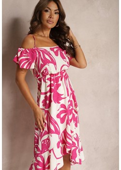 Różowa Sukienka na Ramiączkach z Hiszpańskim Dekoltem i Gumką w Talii Nellondra ze sklepu Renee odzież w kategorii Sukienki - zdjęcie 173777410
