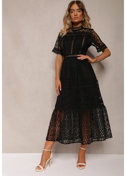 Czarna Rozkloszowana Sukienka Maxi Ażurowa z Falbanką Ranilette ze sklepu Renee odzież w kategorii Sukienki - zdjęcie 173777420
