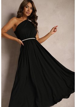 Czarna Plisowana Sukienka na Jedno Ramię z Gumką w Pasie Nansah ze sklepu Renee odzież w kategorii Sukienki - zdjęcie 173777490