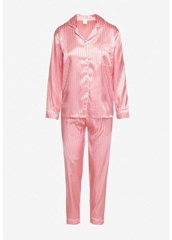 Różowy Komplet Piżamowy Góra o Koszulowym Kroju z Guzikami Spodnie z Gumką w Talii Rivanias ze sklepu Renee odzież w kategorii Piżamy damskie - zdjęcie 173777512