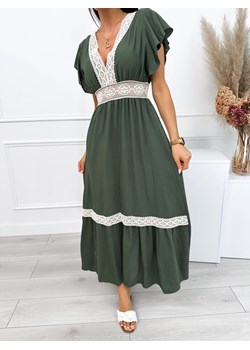 Khaki Sukienka Maxi z Ozdobnym Haftem ze sklepu ModnaKiecka.pl w kategorii Sukienki - zdjęcie 173778763