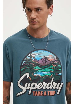 Superdry t-shirt bawełniany męski kolor turkusowy z nadrukiem M1012187A-1XJ ze sklepu ANSWEAR.com w kategorii T-shirty męskie - zdjęcie 173779454