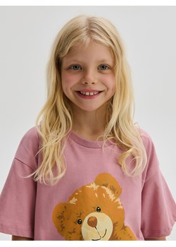 Reserved - Bawełniany t-shirt z nadrukiem - pastelowy róż ze sklepu Reserved w kategorii Bluzki dziewczęce - zdjęcie 173783780