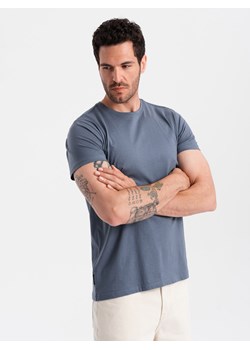 T-shirt męski klasyczny bawełniany BASIC - ciemnoniebieski V18 OM-TSBS-0146 ze sklepu ombre w kategorii T-shirty męskie - zdjęcie 173785130