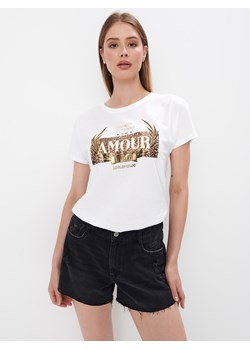 Mohito - Bawełniana koszulka z nadrukiem - biały ze sklepu Mohito w kategorii Bluzki damskie - zdjęcie 173785341