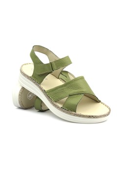 Skórzane sandały damskie ze skrzyżowanymi paskami - HELIOS Komfort 123, zielone ze sklepu ulubioneobuwie w kategorii Sandały damskie - zdjęcie 173786412