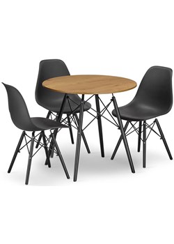 Zestaw okrągły mebli stół dąb i 3 krzesła do jadalni 2 kolory S4-E99 ze sklepu Edinos.pl w kategorii Dom - zdjęcie 173789203