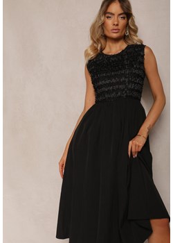 Czarna Rozkloszowana Sukienka o Taliowanym Kroju z Gumką w Talii Vimarica ze sklepu Renee odzież w kategorii Sukienki - zdjęcie 173789582