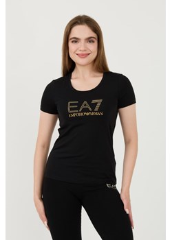 EA7 Czarny t-shirt z cyrkoniami, Wybierz rozmiar L ze sklepu outfit.pl w kategorii Bluzki damskie - zdjęcie 173791682