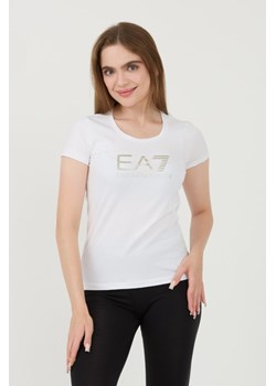 EA7 Czarny t-shirt ze srebrnym logo, Wybierz rozmiar L ze sklepu outfit.pl w kategorii Bluzki damskie - zdjęcie 173791711