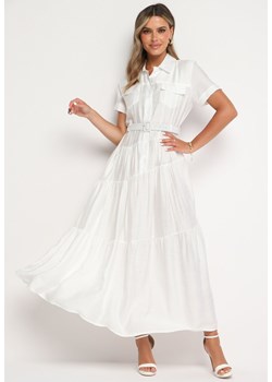 Biała Sukienka Koszulowa o Rozkloszowanym Kroju z Paskiem w Talii Vimorise ze sklepu Born2be Odzież w kategorii Sukienki - zdjęcie 173793111