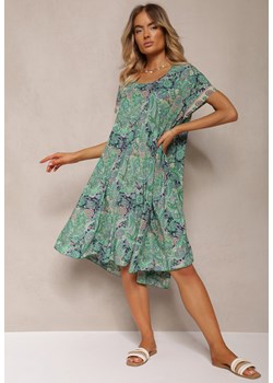 Zielona Sukienka Boho z Wiskozy z Cienkim Paskiem w Talii Rivasea ze sklepu Renee odzież w kategorii Sukienki - zdjęcie 173793192