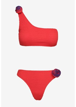 Czerwone Bikini z Asymetrycznym Topem i Figami z Kwiatową Aplikacją Rivannie ze sklepu Born2be Odzież w kategorii Stroje kąpielowe - zdjęcie 173794493