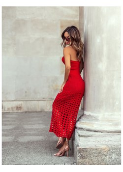 Dzianinowa sukienka z ażurowym dołem OPAL - czerwona ze sklepu magmac.pl w kategorii Sukienki - zdjęcie 173798582