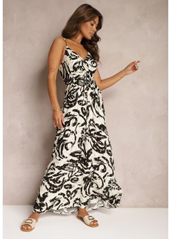 Czarna Kopertowa Sukienka z Bawełny na Ramiączkach z Gumką w Talii Menena ze sklepu Renee odzież w kategorii Sukienki - zdjęcie 173800944