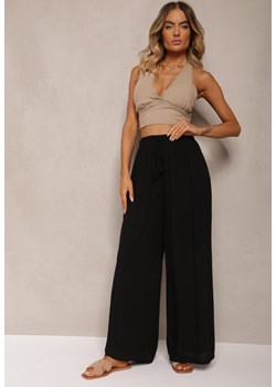 Czarne Szerokie Spodnie High Waist z Gumką w Talii Ilnena ze sklepu Renee odzież w kategorii Spodnie damskie - zdjęcie 173801051