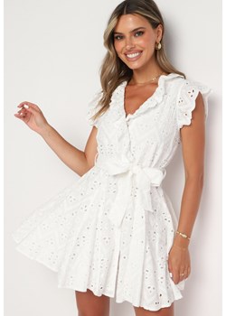 Biała Ażurowa Rozkloszowana Sukienka z Bawełny na Guziki Caldea ze sklepu Born2be Odzież w kategorii Sukienki - zdjęcie 173801302