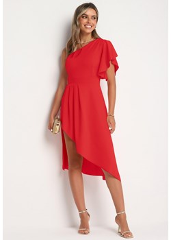Czerwona Koktajlowa Sukienka Asymetryczna na Jedno Ramię z Falbankami Vimilora ze sklepu Born2be Odzież w kategorii Sukienki - zdjęcie 173801473