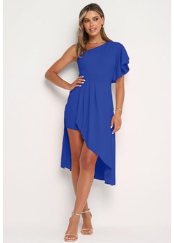 Niebieska Koktajlowa Sukienka Asymetryczna na Jedno Ramię z Falbankami Vimilora ze sklepu Born2be Odzież w kategorii Sukienki - zdjęcie 173801480