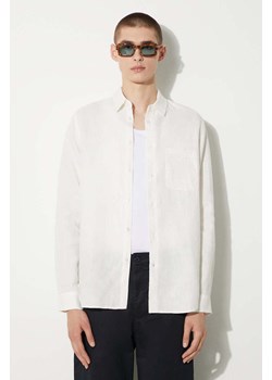 Samsoe Samsoe koszula lniana męska kolor biały regular z kołnierzykiem klasycznym ze sklepu PRM w kategorii Koszule męskie - zdjęcie 173802584