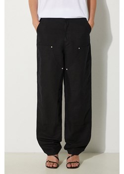 Carhartt WIP spodnie z domieszką lnu Ethel Double Knee Pant kolor czarny szerokie high waist I033573.8902 ze sklepu PRM w kategorii Spodnie damskie - zdjęcie 173802681