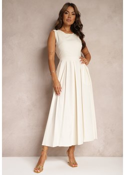 Beżowa Rozkloszowana Sukienka bez Rękawów z Plisowanym Dołem Velnea ze sklepu Renee odzież w kategorii Sukienki - zdjęcie 173805553
