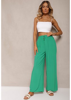 Zielone  Szerokie Spodnie z Gumką i Wiązaniem w Pasie Gamina ze sklepu Renee odzież w kategorii Spodnie damskie - zdjęcie 173805803