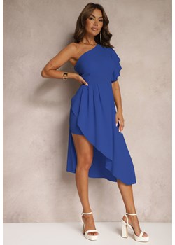 Niebieska Asymetryczna Sukienka Wieczorowa na Jedno Ramię Ozdobiona Falbankami Vimasira ze sklepu Renee odzież w kategorii Sukienki - zdjęcie 173805833