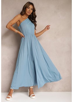 Jasnoniebieska Plisowana Sukienka na Jedno Ramię z Gumką w Pasie Nansah ze sklepu Renee odzież w kategorii Sukienki - zdjęcie 173805993