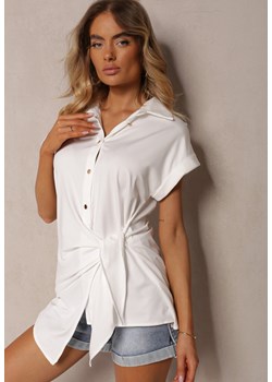 Biała Asymetryczna Bluzka z Ozdobnymi Marszczeniami i Klasycznym Kołnierzykiem Namsolti ze sklepu Renee odzież w kategorii Bluzki damskie - zdjęcie 173806063