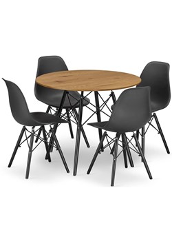 Okrągły stół dąb 80 cm z 4 krzesłami - Osato 5X 2 kolory ze sklepu Edinos.pl w kategorii Zestawy mebli kuchennych - zdjęcie 173806350