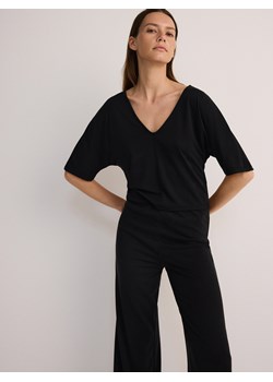Reserved - Dzianinowy t-shirt z modalu - czarny ze sklepu Reserved w kategorii Bluzki damskie - zdjęcie 173809353