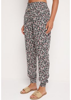 Czarno-Różowe Spodnie z Wiskozy z Elastyczną Gumką w Pasie Zelnena ze sklepu Born2be Odzież w kategorii Spodnie damskie - zdjęcie 173812593