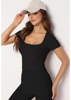 Czarny Prążkowany Top Bluzka z Kwadratowym Dekoltem Vimareine ze sklepu Born2be Odzież w kategorii Bluzki damskie - zdjęcie 173812752