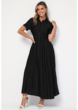 Czarna Sukienka Koszulowa o Rozkloszowanym Kroju z Paskiem w Talii Vimorise ze sklepu Born2be Odzież w kategorii Sukienki - zdjęcie 173812882