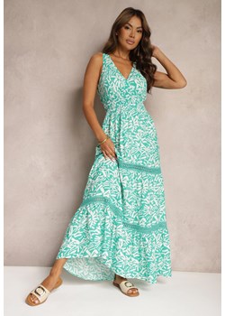 Zielona Taliowana Sukienka z Bawełny na Ramiączkach z Gumką w Pasie Yalnena ze sklepu Renee odzież w kategorii Sukienki - zdjęcie 173813143