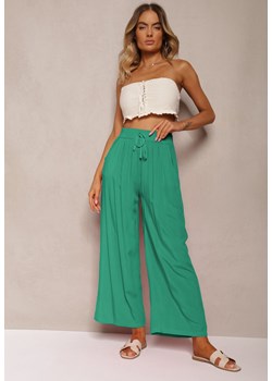 Zielone Spodnie Bawełniane z Szerokimi Nogawkami Vimavie ze sklepu Renee odzież w kategorii Spodnie damskie - zdjęcie 173813224