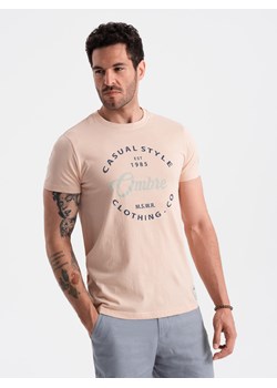 T-shirt męski z nadrukiem Ombre Casual Style – jasnoróżowy V3 OM-TSPT-0144 ze sklepu ombre w kategorii T-shirty męskie - zdjęcie 173814351