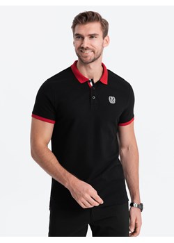 Męska koszulka polo z kolorowymi akcentami – czarny V3 OM-POSS-0105 ze sklepu ombre w kategorii T-shirty męskie - zdjęcie 173814364