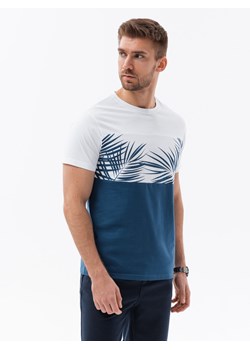 T-shirt meski dwukolorowy z nadrukiem w liście palmy - ciemnoniebieski V1 OM-TSPT-0177 ze sklepu ombre w kategorii T-shirty męskie - zdjęcie 173814392