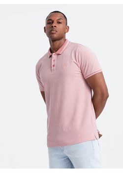 Melanżowa koszulka męska polo z kołnierzykiem w paski – różowa V2 OM-POSS-0109 ze sklepu ombre w kategorii T-shirty męskie - zdjęcie 173814410