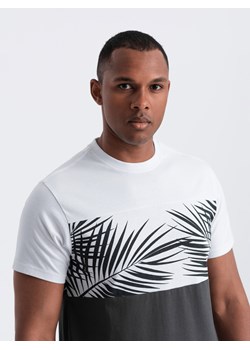 T-shirt meski dwukolorowy z nadrukiem w liście palmy - grafitowy V2 OM-TSPT-0177 ze sklepu ombre w kategorii T-shirty męskie - zdjęcie 173814412