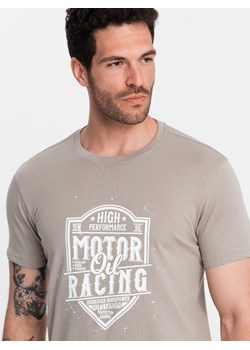 T-shirt męski z nadrukiem w stylu motocyklowym – popielaty V3 OM-TSPT-0125 ze sklepu ombre w kategorii T-shirty męskie - zdjęcie 173814442