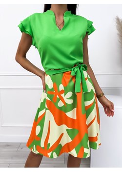 Zielona Sukienka w Pomarańczowo-Beżowy Wzór ze sklepu ModnaKiecka.pl w kategorii Sukienki - zdjęcie 173815522